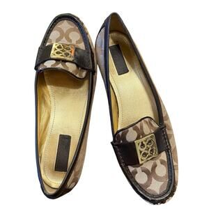 Coach Saffron Signature Canvas Loafers Gold Logo Hardware Leather Trim 9